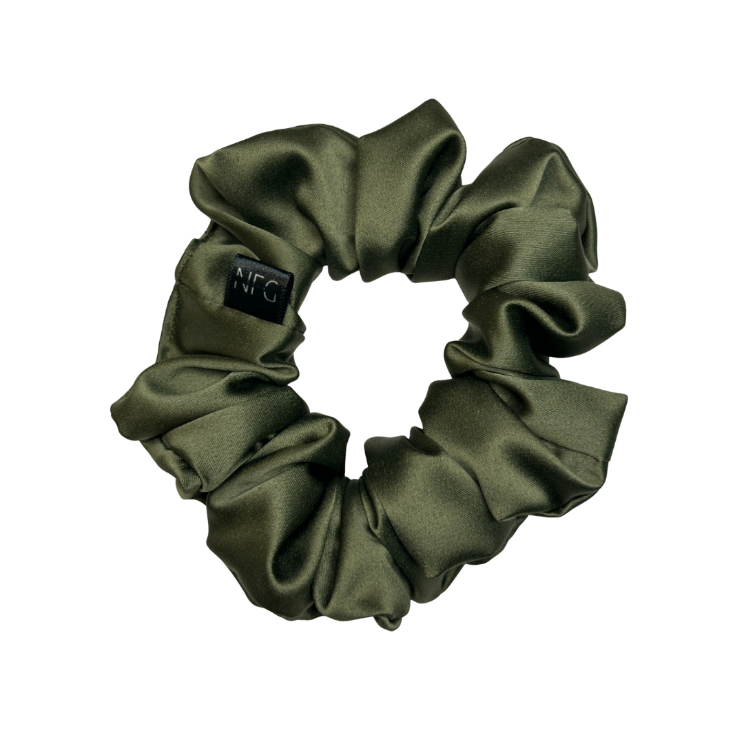 Saténová scrunchie medium - Khaki