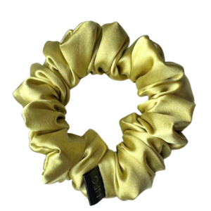 Saténová scrunchie mini – Olive Gold